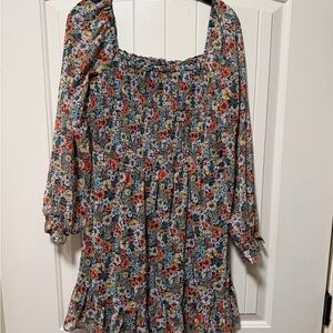 LC Lauren Conrad Teal Floral Smocked Dress
